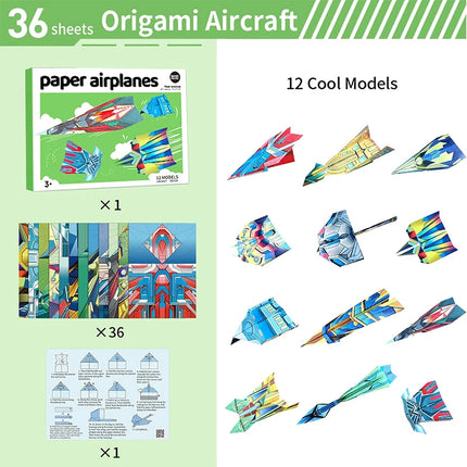 Paper Airplane Origami Kit for Kids Boys 12 Design Origami Paper Plane Kits Crafts Activities Airplane Toys Gifts Origami Book