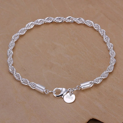 top quality 4MM Rope chain Silver color Jewelry fashion Twisted Bracelet for women men lady wedding gifts cute with