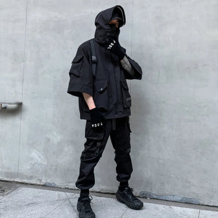 2026 Autumn Winter Hip Hop Techwear Cargo Jacket Men's Harajuku Casual Hooded Jackets Tactical Hooded Coats Streetwear