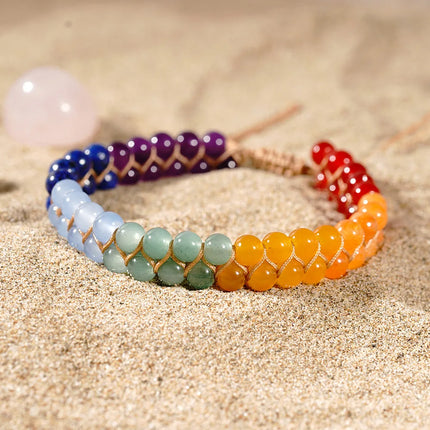 7 Chakras Natural Stone Anklet For Women Symbolize Happiness And Good Luck Crystal Braided Rope Ankle Bracelet Summer Jewelry
