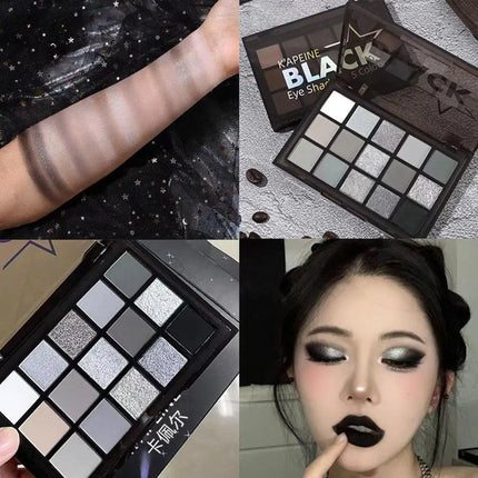 Smoky Black Eye Shadow Palette 15 Colors Black Gray Rose Eyeshadow Lasting Shimmer Eyes Makeup Dark Gothic Eye Shadow Plate