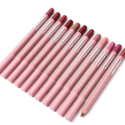 12 Color Nude Matte Lipstick Pencil Long-lasting Waterproof Lip Pencil High Pigmented Lip Liner Lip Makeup Tool