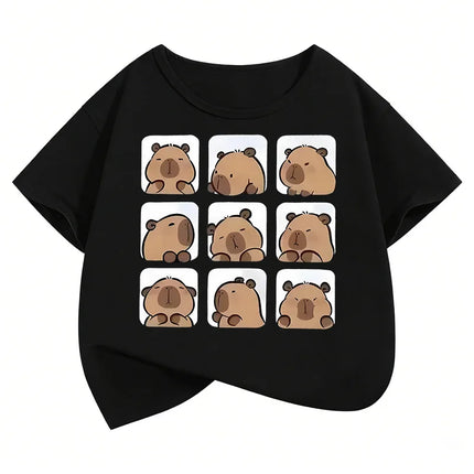 Cute Capybara Graphic Kids Tshirts Summer Short Sleeve Tees Cartoon Animal Boys Girls Clothes Kawaii Tops Y2K Children T-shirt