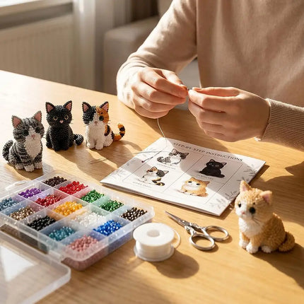 Tiny 3D Beaded Animal Kit Easy DIY Beading Bead Art Craft Kit with Colorful Beads Accessories for Beginners Craft Enthusiasts