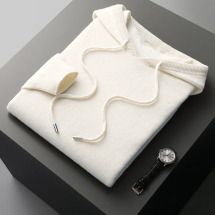 DjzDsm 100% Merino Wool Men's One-piece ready-to-wear Hoodie Knitted Sweatshirt Autumn Winter Casual Large Top Long Sleeved