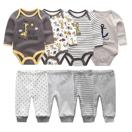 8 Pcs/Lot Bodysuits+Pants Baby Boy Girl Clothing Set Long Sleeve Cotton Unisex Suits Spring Autumn Roupas Para Bebe