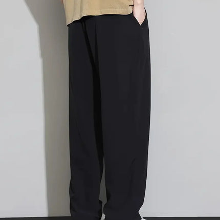Summer New Arrival Men's Ice Silk Wide Leg Pants - Black Lightweight Breathable Quick-Dry Long Trousers (Cross-Border Exclusive)