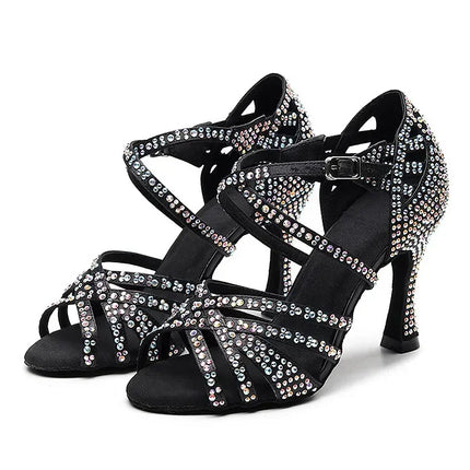 Latin Dance Shoes Women High Heels Hot Selling Diamond-encrusted Sandals Indoor Soft-soled Stage Game Party Social Ballroom Girl