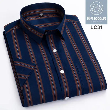 2026 Summer Cotton Plaid Short Sleeve Shirts For Men Plus Size Regular Fit Classic Young  England  Style Shirts Man's Clothing