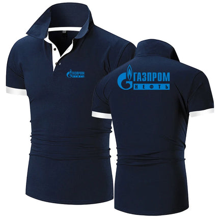 2023 Russia Gazprom Cotton Polo Shirts For Men Casual Solid Color Slim Fit Polos New Summer Fashion Brand Tops Clothing