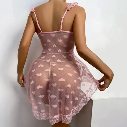 Plus Size Mesh Sling Nightdress Lace Emotional Lingerie Sexy Nightwear Female Temptation Nighties for Women Sleeping S-5XL Dress