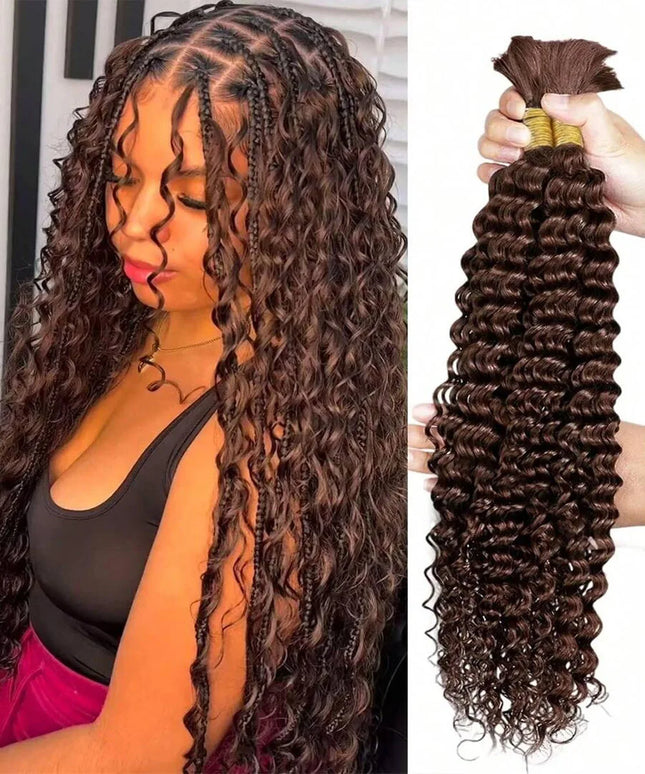 110g Deep Wave Bulk Human Hair For Braiding 2 Bundles Brazilian Virgin Curly Hair Extensions For Boho Braids #4 22 Inch