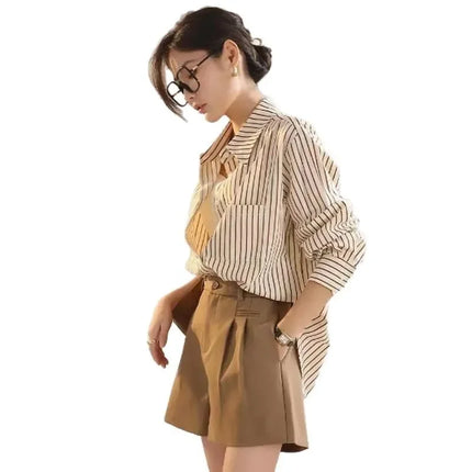 Women's Striped Shirt Casual Long Sleeve Fashion Outerwear Korean Style Spring Autumn New Arrival Elegant French Feel Top