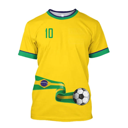 Simple Brazil Football T-shirts Summer Fashion Short Sleeve 3D Brazilian Flag Printed T Shirts Casual Sports Tops Men's Clothes