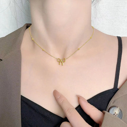 Classic Stainless Steel Bow Charm Necklace Bracelets Earrings For Women Girl New Trendy Choker Jewelry Set Party Gift