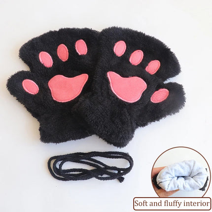 Lovely Plush Cat Claw Paw Gloves Plush Mittens Warm Soft Plush Short Fingerless Fluffy Bear Gloves Costume Half Finger Gloves