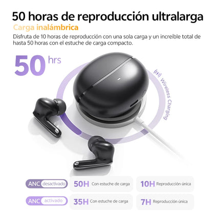 QCY MeloBuds N70 Adaptive ANC Wireless Earbuds Bluetooth 6.0 LDAC Hi-Res Audio 6 Mics Wireless Charging Earphones 50Hrs IPX5