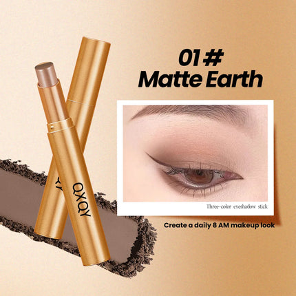 Three-Color Glitter Eyeshadow Stick Matte Long-Lasting Easy to Color Eye Makeup Stick for Effortless Look Enhancement