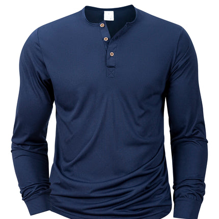 Mens Long Sleeve Henley Neck T-shirt Slim Fit Bottoming Tshirt Casual Button Shirt Comfortable Fitness Tee Cozy Top