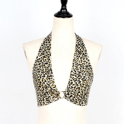Women Leopard Push Up Crop Tops Sexy V-Neck Halter Seamless Bras Women Sexy Lingerie Bandage Backless Thin Bralette Corsets