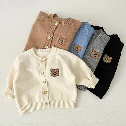 2025 Autumn New Cute Bear Knitted Baby Clothes for 1-7Y Korean Kids Cardigan Sweaters Baby Girls Boys Warm Outerwear Jacket
