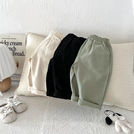 Solid-color casual long pants for boys and girls, baby and children's waisted casual long pants