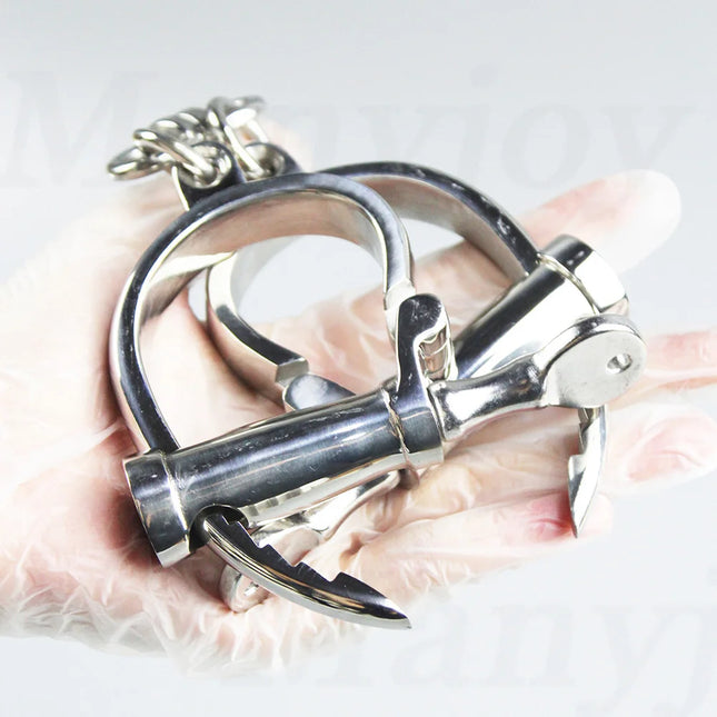 Stainless Steel Horseshoe Shape Wrist Lockable Handcuffs Metal BDSM Restraints Slave Manacle Chain Bondage Sex Toys Women Men