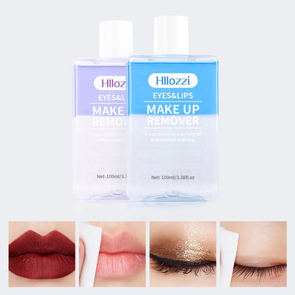 Hllozzi 100ml lip and eye makeup remover mild and non-irritating quickly removes makeup, deep cleansing water-oil makeup remover