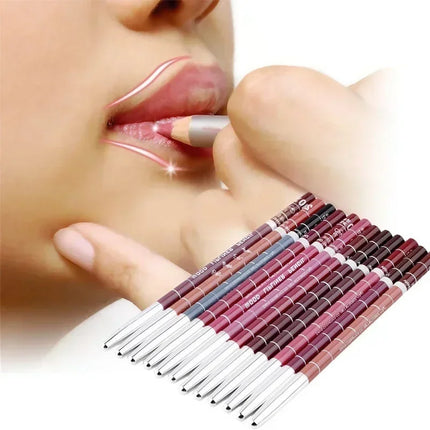 New 2025 Hot Sale New 12 Color 1Set Professional Metal Makeup Pencil Lipstick Suitable Women's Makeup Matching Lipstick Supplies