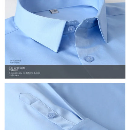 6XL Men Shirt Long Sleeve Slim Fit Luxury Smooth Soft Anti-wrinkle Non-ironing Solid Color Ice Silk Shirts Men Long Sleeve