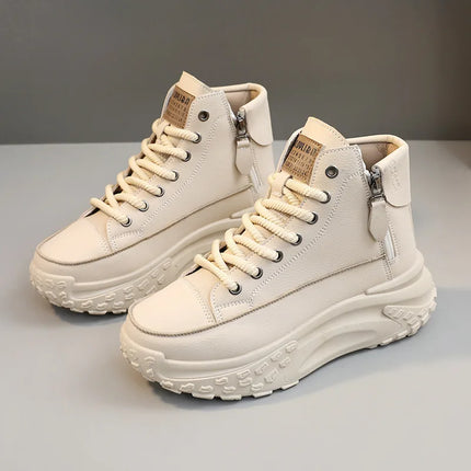 Fashionable versatile high top shoes autumn new round toe thick sole height increasing women's shoes comfortable women's shoes