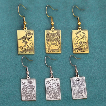 Classic Tarot Cards Stainless Steel Drop Earring for Women Sun Moon Star Lovers Divination Tarot Jewelry Birthday Gift