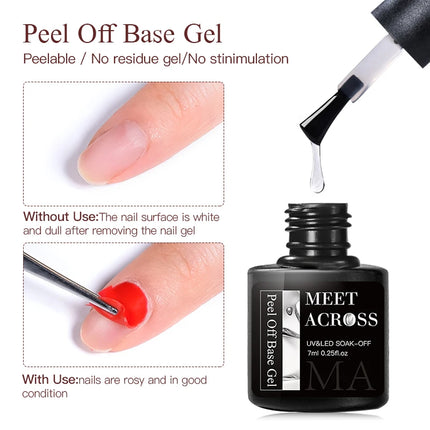 7ml MEET ACROSS Peel Off Base Gel Clear Primer UV Gel Nail Polish Base Gel Semi Permanent Air Dry Gel For Protect Care Art Glue