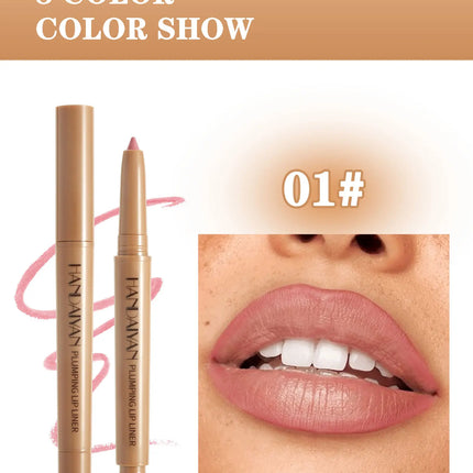 HANDAIYAN Double-Head Waterproof Lip Liner Pen Coffee Brown Outlines Lip Shape Full Lip Contour with Silicone Brush