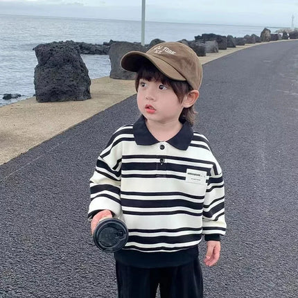 Kids Boys Lapel Long Sleeve Stripe T-Shirt Tops Boys Spring Autumn Children's Casual Polo Shirt Clothing for Boys Clothing