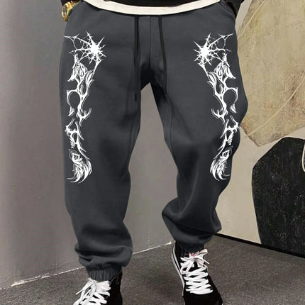 Men's Gothic Dual Side Spider Web Thorn Abstract Print Sweatpants Elastic Waist Soft Dark Punk Street Hip Hop Joggers