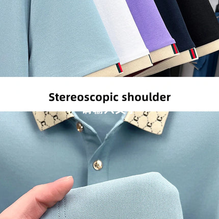 Luxury brand B letter embossed short sleeve polo shirt men summer lightweight breathable new fashion color blocked lapel T-shirt