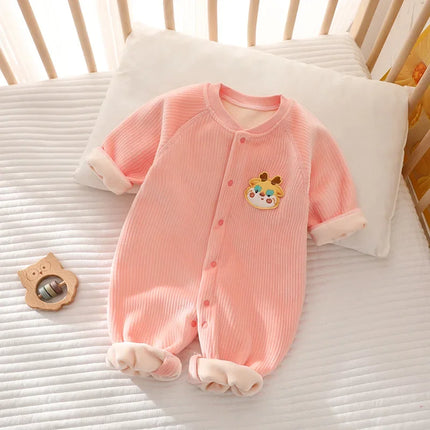 Autumn Winter Baby Jumpsuit Long Sleeves and Long Pants Warm Double-faced Fleece Cartoon Design for Boys Girls Bodysuit