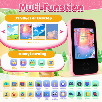 Unicorn Kids Smart Phone Camera Toys Touchscreen Baby Mobile MP3 Player Digital Educational Camera for Girls Boys Aged 3-12