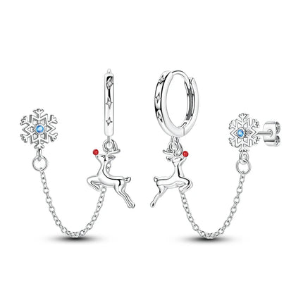 925 Sterling Silver Gold Color Star Moon Chain Stud Earrings for Women Girl Ear Studs Fine Jewelry Fashion Luxury Anniversary
