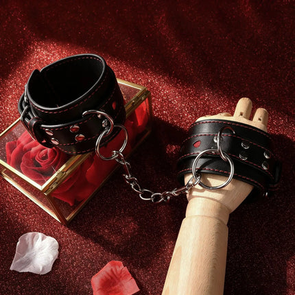 Adjustable PU Leather Heart Handcuffs & Ankle Cuff Bracelet - Women BDSM Cosplay Fetish Adult Game Couples Sexy Toys Accessories