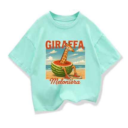 Giraffa Meloniera Graphic T-shirt for Children Funny Italian Brainrot Meme Kids Short Sleeve Tees Boys Girls O-Neck Loose Tops