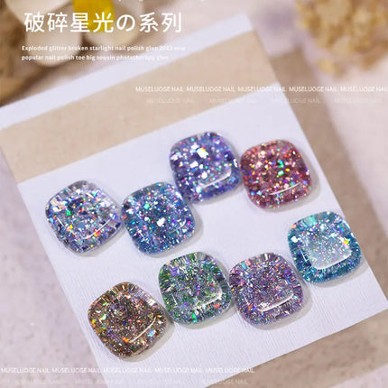MUSELUOGE 12color Broken Starlight Glitter Gel Nail Polish Explosion-flash Semi Permanent Soak Off UV Nail Gel For Nail Salon