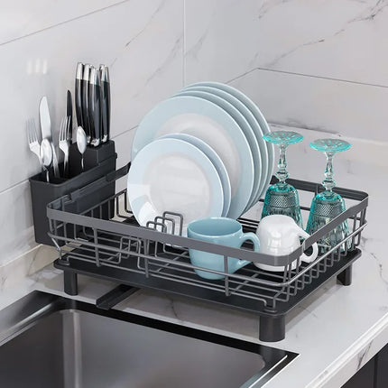 Home Drying Rack Dish Drainer Whth Drainboard Light Duty Blak Countertop Utensil Organizer Kitchen Accessorier Dish Storagerack