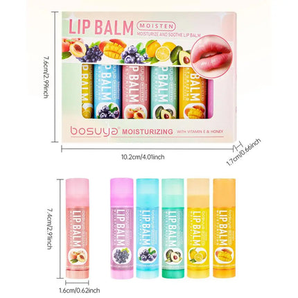 6PCs Natural Fresh Fruit Lip Balm Set Winter Moisturizing Lip Oil Long-Lasting Glossy Nourishing Lipstick Dry Lip Care Makeup