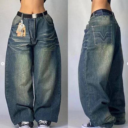 American Street Trend Letter Embroidered Loose Jeans Men Harajuku Y2K New Hip Hop Oversized Wide-leg Pants Unisex Mopping Jeans