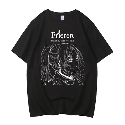 High Quality Cotton Frieren Beyond Journey's End Anime Printed T-shirt Comfortable Breathable Short Sleeve Round Neck