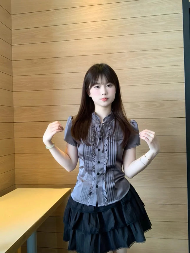 Ele  Sle Summer New ort Sve irt Set with Wooden  Design Faionable Top Cardigan for Young Women