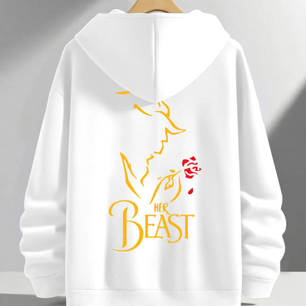 Romantic Theme Beauty and the Beast Couple Hoodies Men'S Women'S Separate Styles Pullover Casual Loose Fit Sweatshirt Hoodie Y2K