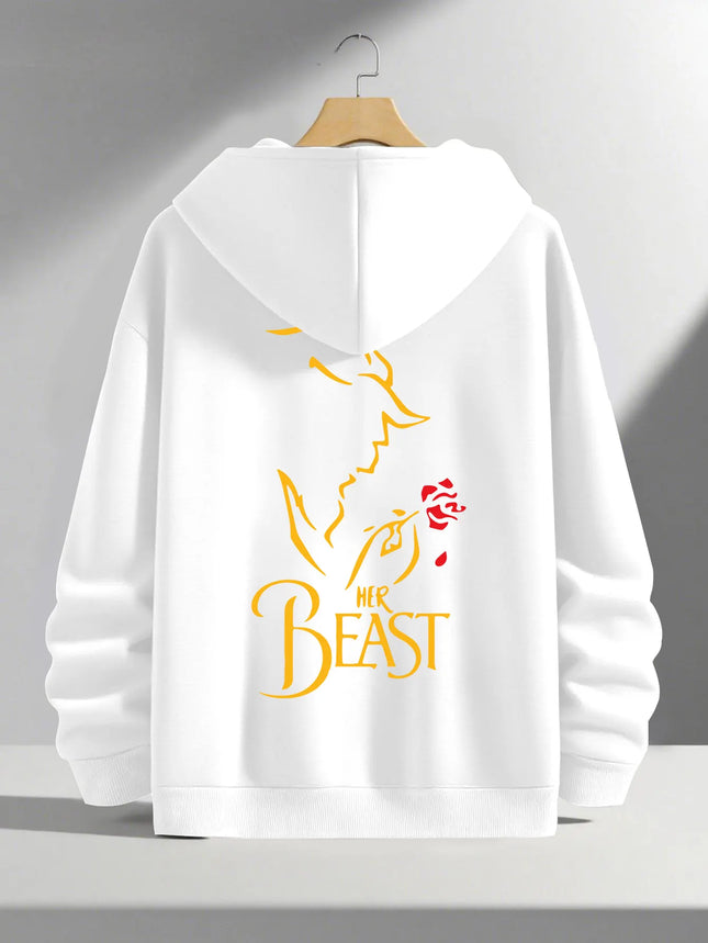 Romantic Theme Beauty and the Beast Couple Hoodies Men'S Women'S Separate Styles Pullover Casual Loose Fit Sweatshirt Hoodie Y2K